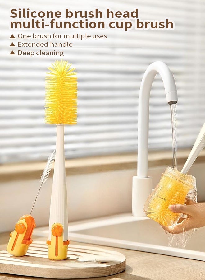 طقم تنظيف زجاجات رضاعة الأطفال، 5 في 1 فرشاة تنظيف متعددة الوظائف من السيليكون، يشمل فرشاة زجاجة من السيليكون، فرشاة للشقوق، فرشاة فوهة على شكل U وفرشاة للشقوق، سهولة الحمل - Image 2